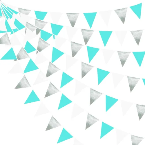 Miniatura 9 de Pancarta verde aguamarina de 32 pies para decoración de fiesta, bandera triangular, banderines de tela para boda, cumpleaños, compromiso, novia
