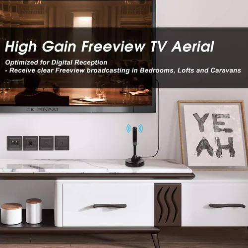 Miniatura 2 de Antena HDTV - August DTA240 - Antena digital portátil para interiores/exteriores con base magnética, cable coaxial de 2 metros, alcance de 50 millas