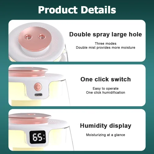 Miniatura 2 de DONGKER Humidificador de doble pulverización, humidificador de pantalla digital USB silencioso de 1 litro con 2 modos de niebla y luz nocturna