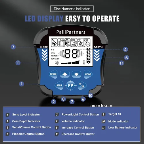 Miniatura 6 de PalliPartners - Detector de metales para adultos impermeable profesional, detector de oro de mayor precisión con pantalla LCD, 5 modos, chip DSP
