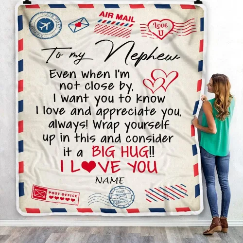 Miniatura 3 de Manta personalizada con texto en inglés «To My Nephew from Aunt Uncle Auntie I Love You Hugs» (texto en inglés) con texto en inglés «To My Nephew»