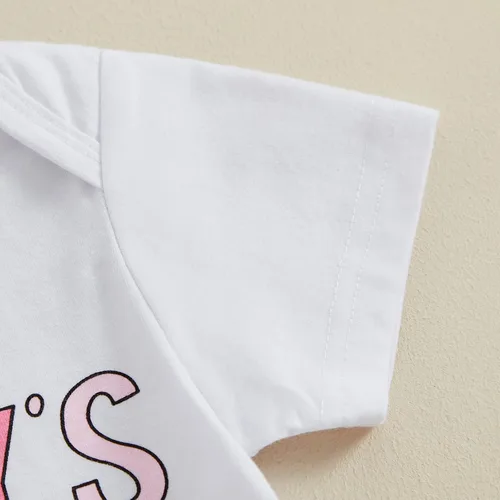 Miniatura 104 de Sejardin Ropa de verano para bebé y niña, recién nacida, manga corta, con letras, mameluco elástico con diadema