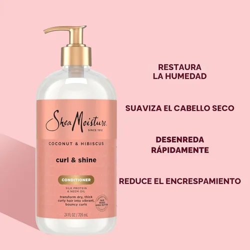 Miniatura 4 de Acondicionador para rizos y brillo Shea Moisture con coco e hibisco, para cabello grueso y rizado, para hidratar y suavizar, 24 fl oz