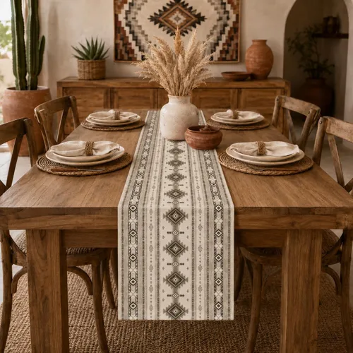Miniatura 187 de Camino de mesa étnico del suroeste, navajo tribal nativo americano, bohemio, patrón geométrico azteca, camino de mesa para cocina, mesa de comedor