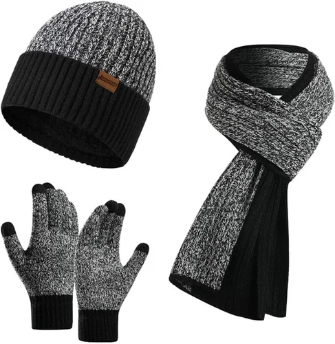 Honnesserry Gorro de invierno para hombre con guantes de pantalla táctil, guantes cálidos para hombre y gorro, conjunto de guantes temáticos