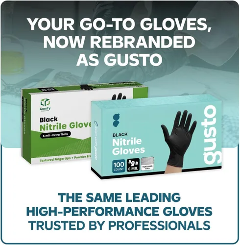 Miniatura 8 de Comfy Package Guantes de nitrilo negros RESISTENTES de 6 mil, resistentes a químicos, sin látex y sin polvo, con yemas texturizadas, guantes