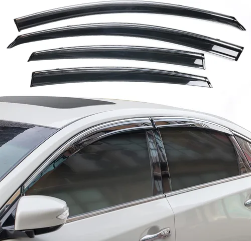 Miniatura 2 de IKON MOTORSPORTS - Visera de ventana compatible con Nissan Altima 2013-2018, policarbonato teñido ahumado y semitransparente con ribete cromado