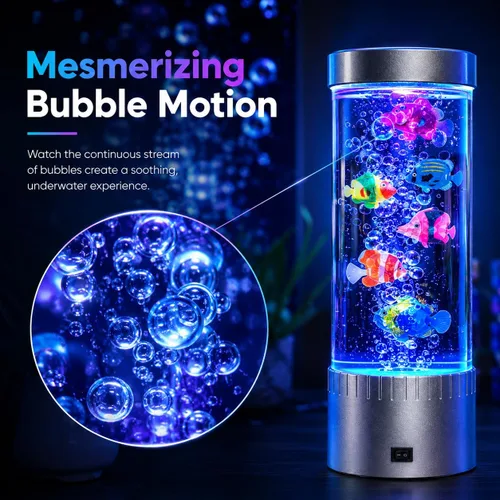 Miniatura 6 de Lámpara de medusas con luces LED RGB que cambian de color, lámpara de tanque de peces de burbujas con peces artificiales de natación, luz nocturna