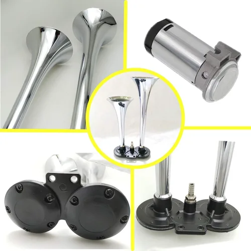 Miniatura 3 de Bocina de aire para coche, 12 V, 150 DB, trompeta, camión, bocina de aire, doble tubo, cromado, plateado, zinc, bocina de aire con compresor