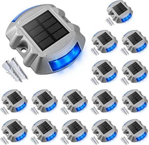 Miniatura 18 de VOLISUN - Luces solares para terraza, paquete de 16 unidades de luces LED IP67 impermeables para exteriores, luces de advertencia para escalones