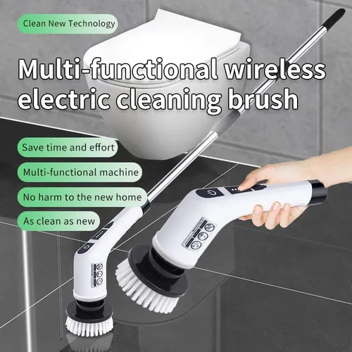 Miniatura 2 de Limpiador eléctrico giratorio, cepillo de limpieza inalámbrico con extensión ajustable para el hogar, 9 cabezales de cepillo reemplazables, 2