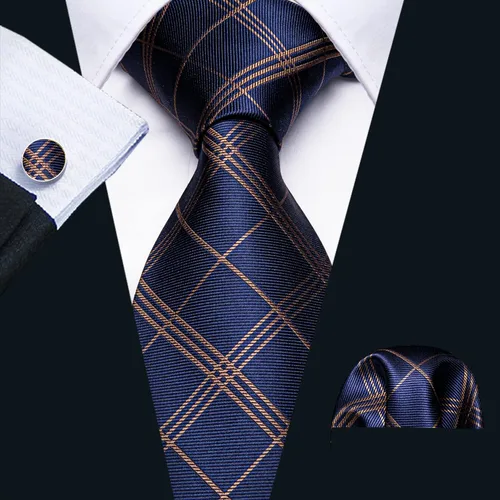 Miniatura 197 de Barry.Wang Juego de corbatas para hombre, corbata de seda a rayas, tejido a cuadros, gemelos formales, negocios, boda