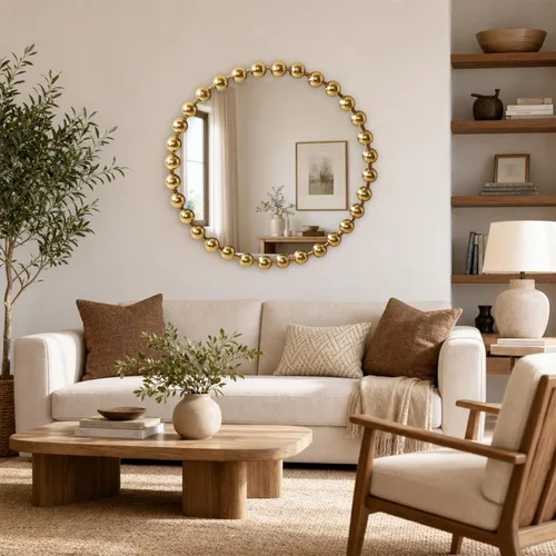 Miniatura 4 de Madison Park Espejo Redondo, Espejo Circular con Marco de Metal de 36 Pulgadas, Arte Decorativo de Pared Montado para Colgar en Entrada, Baño, Dorado