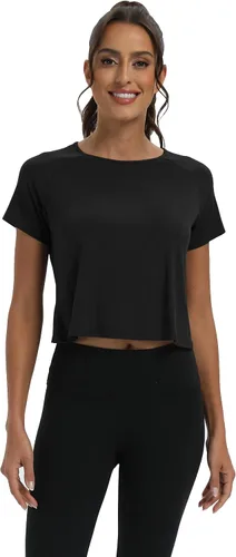 Miniatura 5 de Mippo Camisetas de entrenamiento para mujer, recortadas, con espalda dividida, atléticas, para gimnasio, ejercicio, ajuste holgado