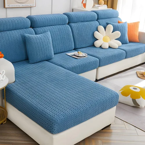 Miniatura 15 de Fundas elásticas para sofá modular en forma de L, con textura de oreja de trigo, fundas para sofá reclinable, protector de muebles antideslizante
