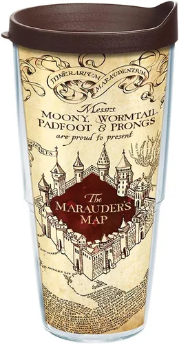 Vaso térmico Tervis. Vaso de «El Mapa del Merodeador» de Harry Potter, vaso térmico con tapa marrón, Transparente Claro