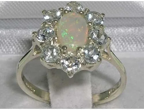 Miniatura 3 de Anillo de plata de ley 925 auténtica auténtica ópalo y aguamarina para mujer