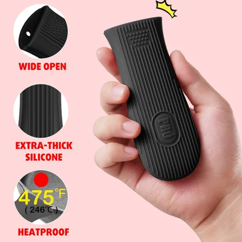 Miniatura 6 de Cbiumpro Paquete de 2 cubiertas de mango de hierro fundido, funda de silicona resistente al calor para sartén de hierro fundido en caliente