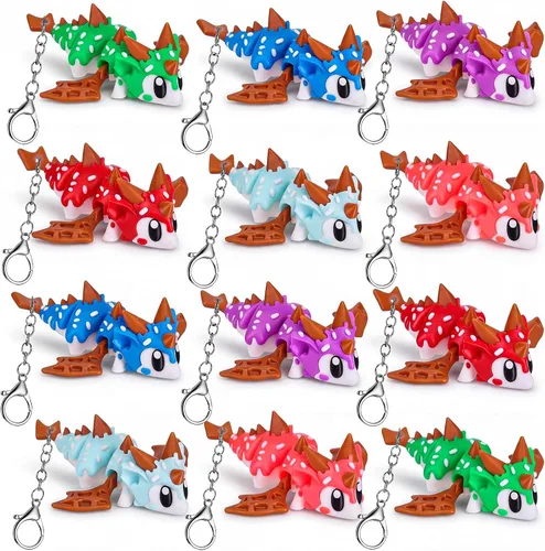 Miniatura 8 de Novabright 24 piezas 3D impreso leopardo Gecko llavero mini animal articulado flexible Fidget lindo regalo divertido para recuerdos de fiesta