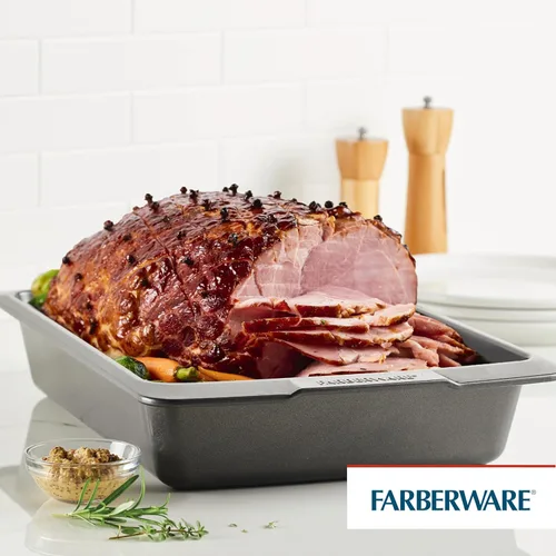 Miniatura 8 de Farberware Bakeware - Sartén antiadherente para asar con estante en U, 14.75 pulgadas x 10.75 pulgadas, color gris