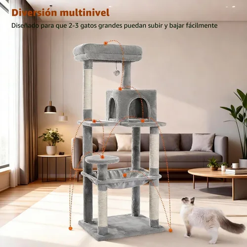 Miniatura 5 de MUTTROS Árbol para gatos de interior, torre para gatos de varios niveles de 44.5 pulgadas con hamaca grande de marco de metal, condominio para gatos