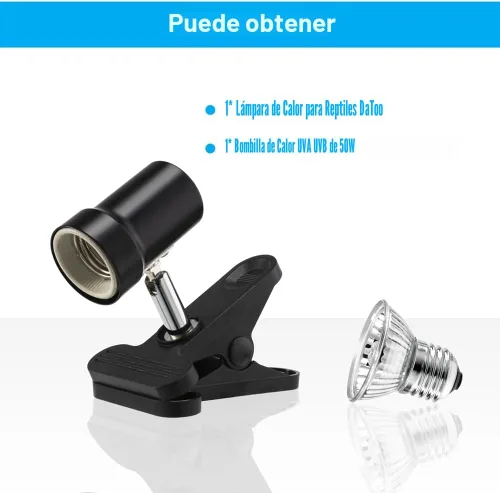 Miniatura 7 de DaToo Lámpara de Calor para Reptiles, Luz de Calentamiento Giratoria para Tortugas con Bombilla de Calor UVA UVB de 50W, Lámpara de Asoleado con Luz
