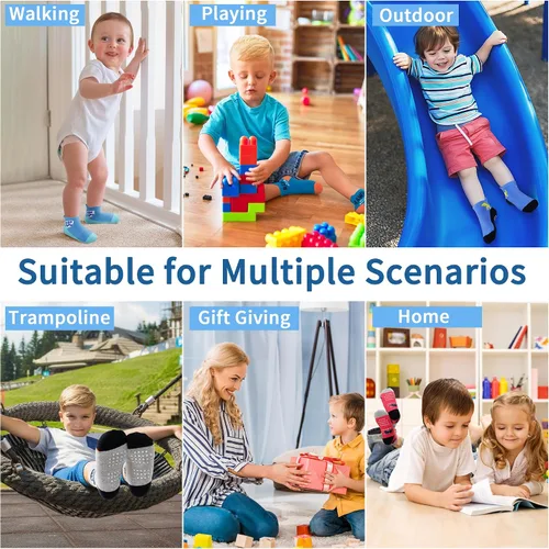Miniatura 2 de ELUTONG - Calcetines para niños con agarre, antideslizantes, 12 pares para niños, niñas, bebés de 1 a 7 años