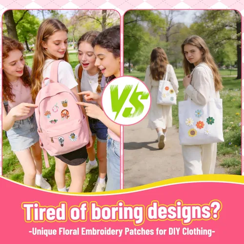 Miniatura 4 de NICEVINYL Lindos parches para planchar femeninos: 36 parches bordados de conquetas rosas para ropa, chaquetas, sombreros, mochilas, bolsas de mano