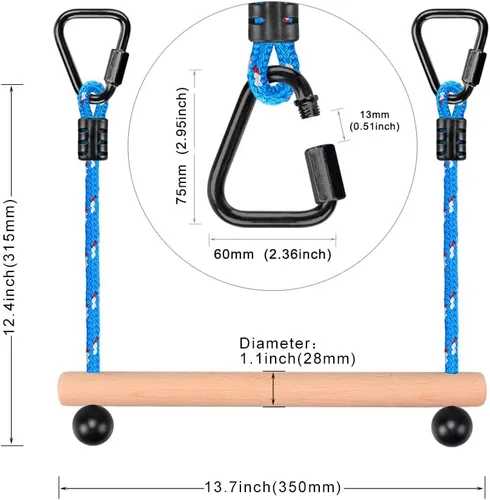 Miniatura 5 de BeneLabel Juego de 2 barras de mono Ninja para carreras de obstáculos, barra de columpio trapecio de capacidad de 250 libras para madera Slackline