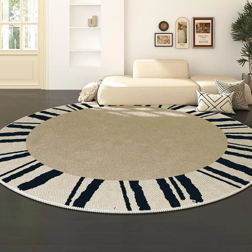 Miniatura 22 de Modernas alfombras redondas de color marfil a rayas negras para dormitorio, sala de estudio, simple moda abstracta, alfombra de área circular de 2
