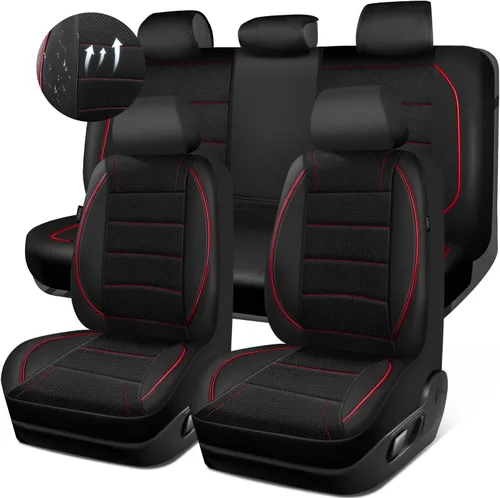 Miniatura 15 de CAR PASS Fundas de Asiento de Automóvil de Cuero Sintético con Ribetes Juego Completo, Fundas de Asiento de Cuero Transpirable Gris para Gris