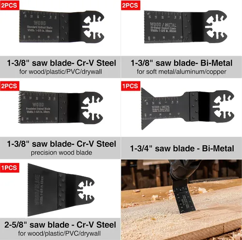 Miniatura 2 de WORKPRO 25 piezas de accesorios oscilantes multiherramienta, hojas de sierra oscilantes de liberación rápida para cortar madera y metal, plástico