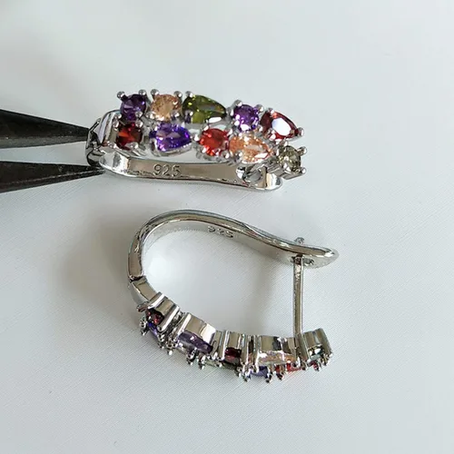 Miniatura 9 de Pendientes de aro para mujer, de lujo, esmeralda sintética, multicolor, circonita cúbica, para mujeres, adolescentes, niñas, cumpleaños, Navidad