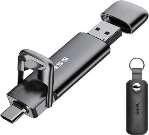 Miniatura 8 de SSK Unidad flash USB C dual de 128 GB, 2 en 1 tipo C+ USB A 3.2 Gen2, unidad de pulgar de estado sólido, velocidad súper rápida de hasta 550 MB/s