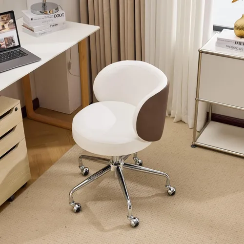 Miniatura 9 de VINGLI Bonita silla de escritorio giratoria pequeña y cómoda con ruedas, soporte lumbar ergonómico de respaldo bajo para tocador/técnico de uñas
