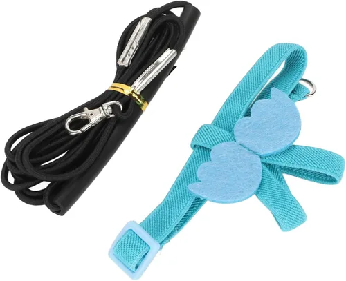 Miniatura 4 de PerGar Parrot Bird - Correa de arnés para pájaros, cuerda de entrenamiento ajustable de nailon antimordidas, correa de tracción para mascotas al Azul