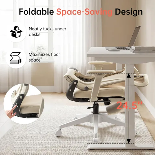 Miniatura 4 de Silla de oficina plegable con reposapiés, silla de oficina ergonómica con soporte lumbar ajustable, reposacabezas, reposabrazos, silla de escritorio