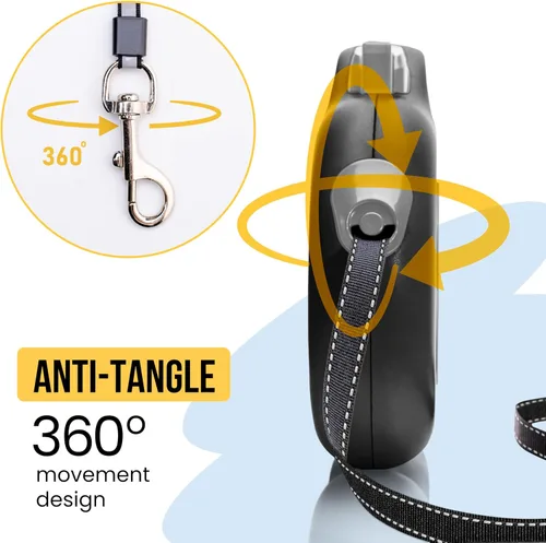 Miniatura 3 de Correa retráctil para perros pequeños y medianos (hasta 55 libras) - Personalizable, patentado, diseño reflectante, mango ergonómico, incluye Negro