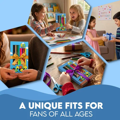 Miniatura 7 de Lápices de colores inspirados en Mario para adultos y niños, 12 lápices de colores preafilados con referencias de juego estampadas con papel
