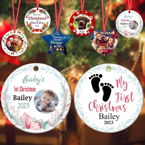 Miniatura 8 de Adornos de Navidad personalizados para la familia 2023, personaliza tus propios adornos de apellido para Navidad, decoración de árbol colgante