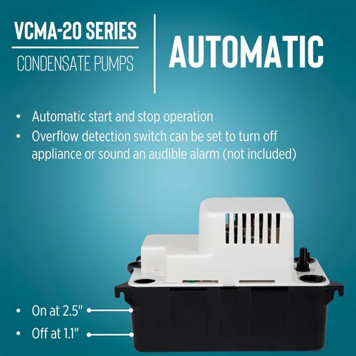 Miniatura 5 de Little Giant VCMA-20ULS 115 voltios, 80 GPH, 1/30 HP Bomba de eliminación automática de condensado para sistemas