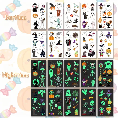 Miniatura 3 de 167 tatuajes de Halloween para niños, tatuajes temporales que brillan en la oscuridad, tatuajes temporales impermeables y luminosos, calcomanías