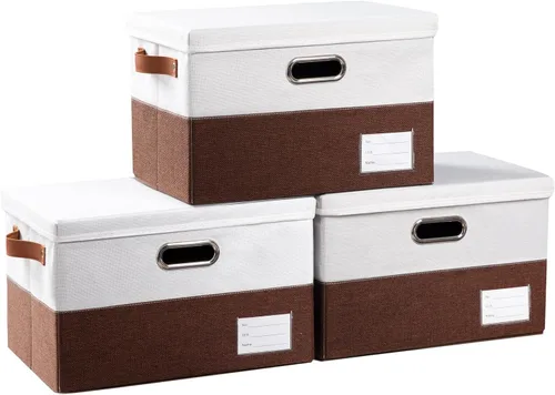 Miniatura 34 de PRANDOM Contenedor de almacenamiento plegable con tapa [1 unidad] Caja de almacenamiento decorativa de tela de lino, cesta organizadora con asas