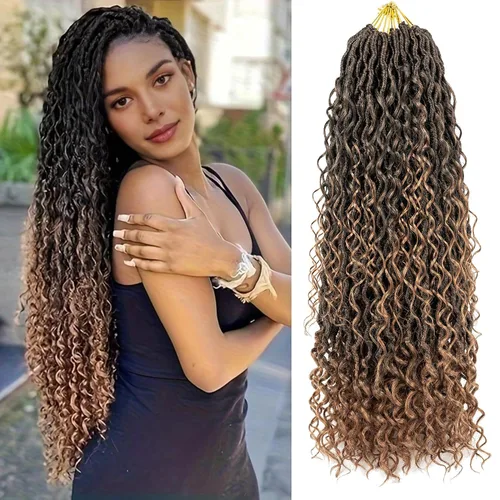 Miniatura 45 de Aipin Goddess Cabello de Ganchillo de 18 Pulgadas Boho River Locs Hippie Locs Ondulado de Ganchillo Con Cabello Rizado en el Medio y Extremos 613