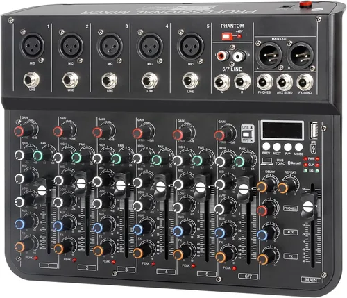Miniatura 14 de Mezcladores DJ jindaaudio Consola de Mezcla de Audio de 8 Canales con Bluetooth, Interfaz de Audio USB con Alimentación Fantasma de 48V, Mesa