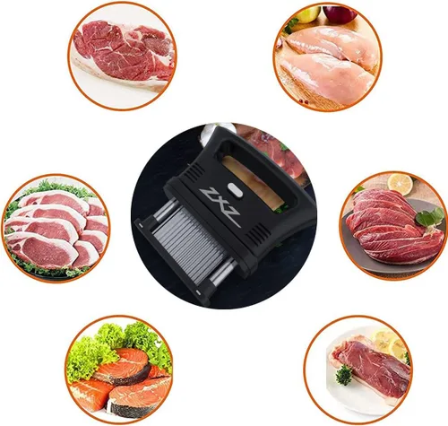 Miniatura 3 de ZXZ Ablandador de carne fácil de sostener con mango grande Cuchillas desmontables de 48 acero inoxidable Fácil de usar y limpiar (Negro)