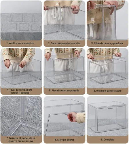 Miniatura 9 de GUDEMAY Contenedores de almacenamiento de plástico apilables transparentes con tapa, vitrina de acrílico a prueba de polvo para coleccionables
