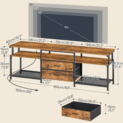 Miniatura 3 de HOOBRO - Soporte de TV con toma de corriente y luz LED, centro de entretenimiento para televisores de hasta 65 pulgadas, consola de medios moderna