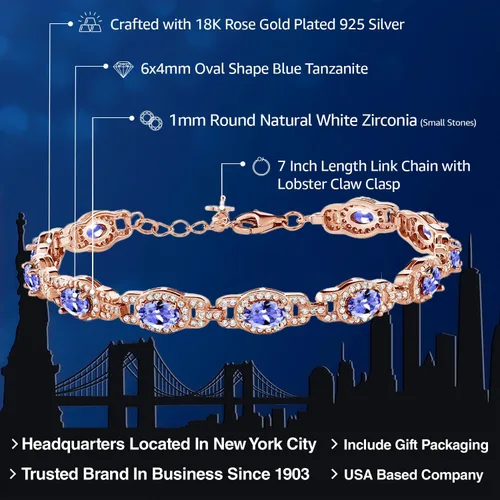Miniatura 81 de Gem Stone King 18K Rose Gold Plated Silver Oval Gemstone Birthstone Tennis Bracelet For Women Oval 6X4MM 7 Inch With 1 Inch Extender Fine