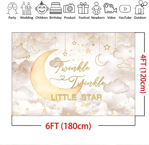 Miniatura 4 de Mocsicka Twinkle Twinkle Little Star - Telón de fondo para baby shower, nube rosa, luna, decoración de baby shower, fondo de revelación de género